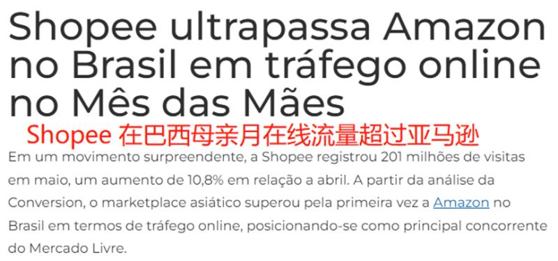Shopee巴西站流量暴涨，5月访问量超亚马逊！